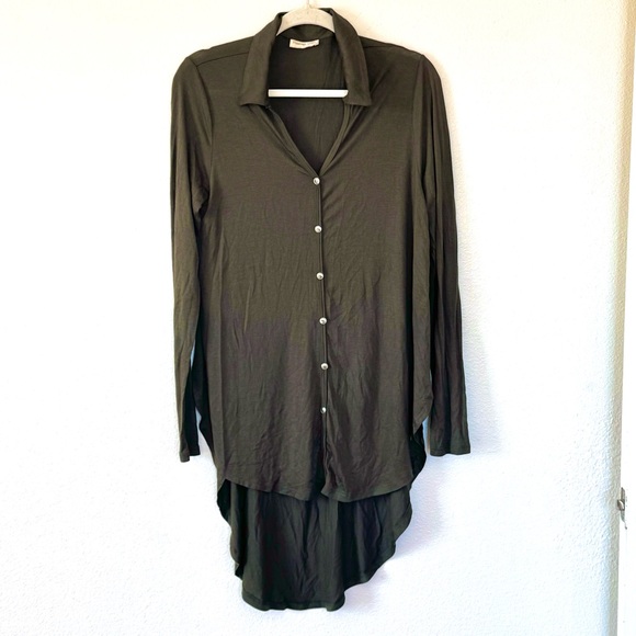 Flamingo Urban Tops - Flamingo Urban Olive Green Tunic Top Blouse High Low Hi Low Army Knit Size M